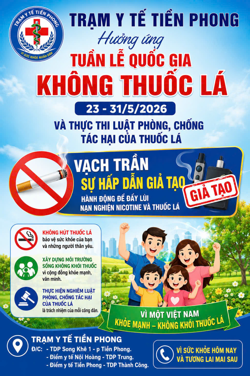Hưởng ứng Ngày Thế giới không thuốc lá 31/5 và Tuần lễ Quốc gia không thuốc lá năm 2026
